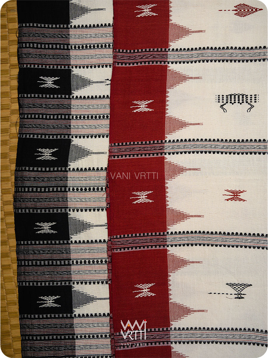 Off White Madder Black Tribal Masterweave Kotpad Saree