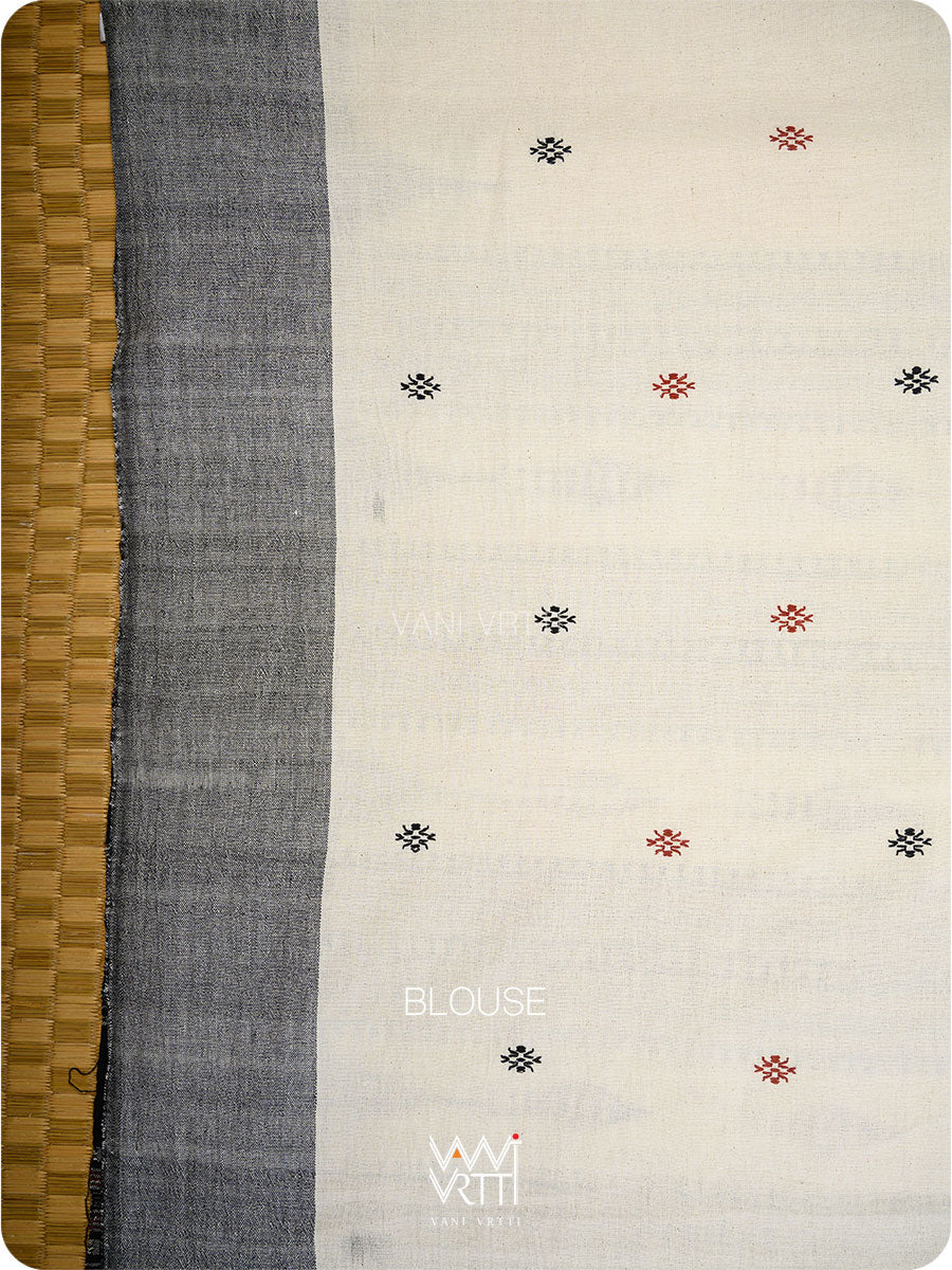 Off White Madder Black Tribal Masterweave Kotpad Saree