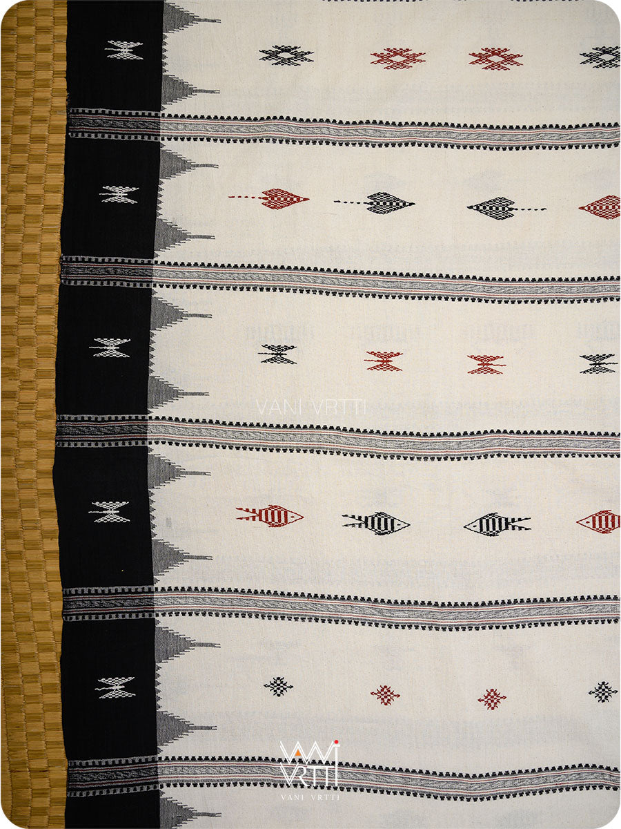 Off White Madder Black Tribal Masterweave Kotpad Saree