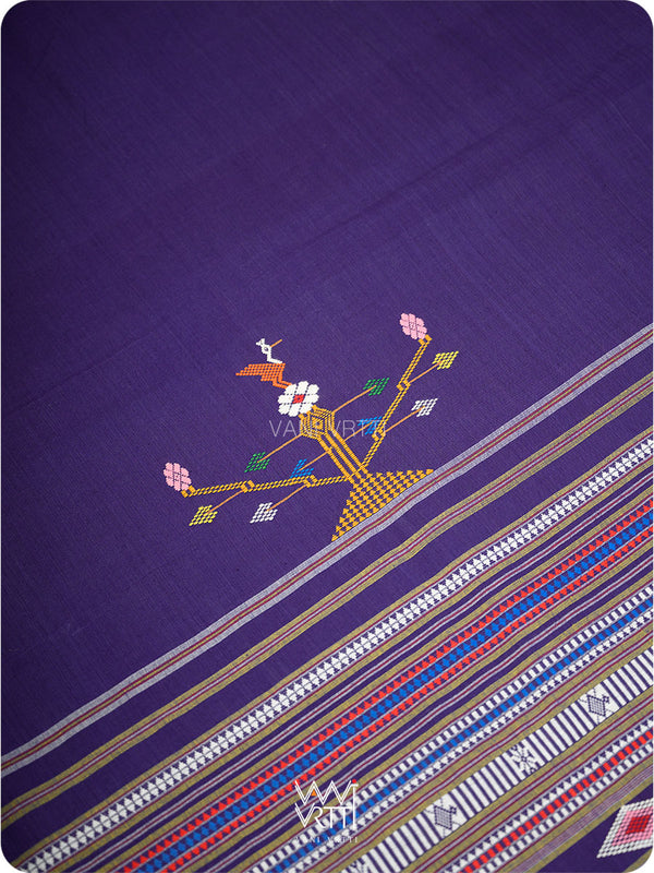 Purple Yellow Cotton Ganjam Bomkai Saree