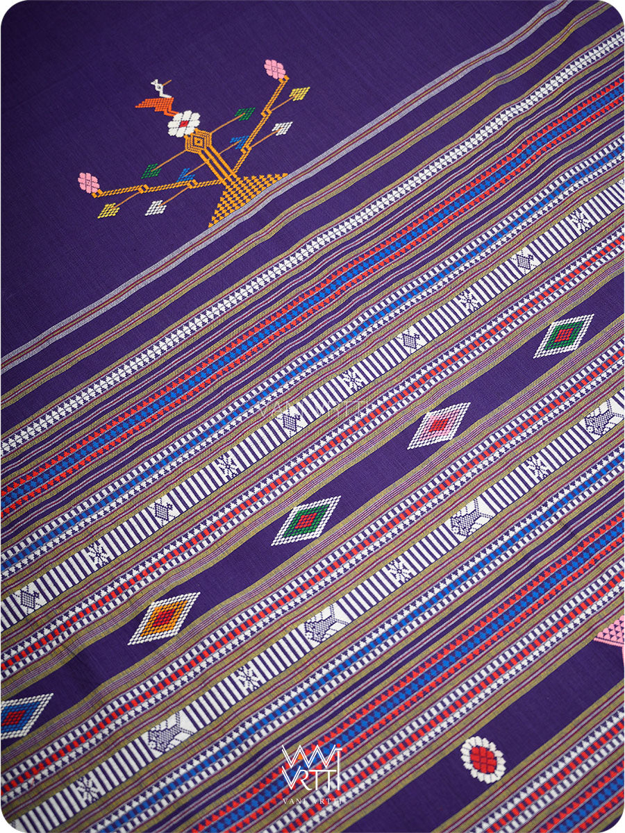 Purple Yellow Cotton Ganjam Bomkai Saree