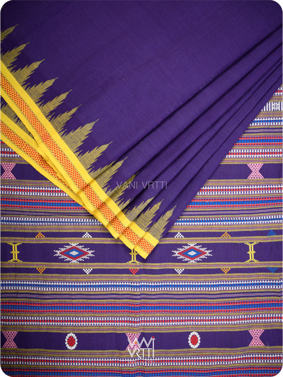Purple Yellow Cotton Ganjam Bomkai Saree