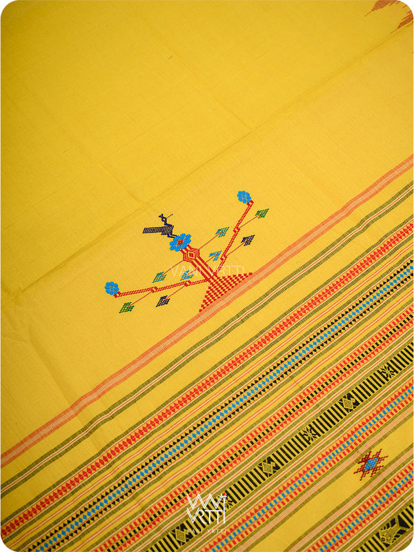 Yellow Black Bomkai Ganjam Cotton Saree