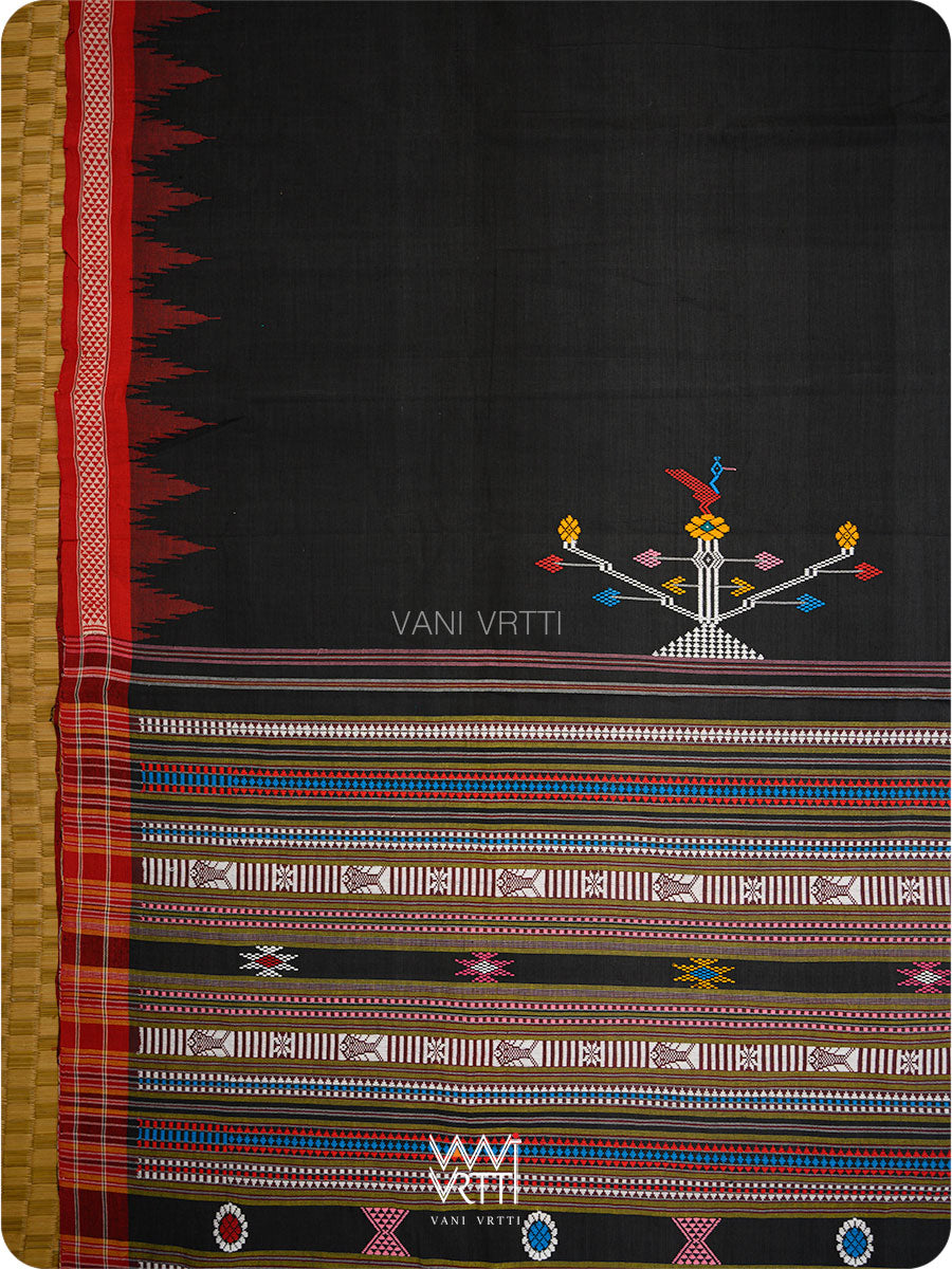 Black Cotton Ganjam Bomkai Saree