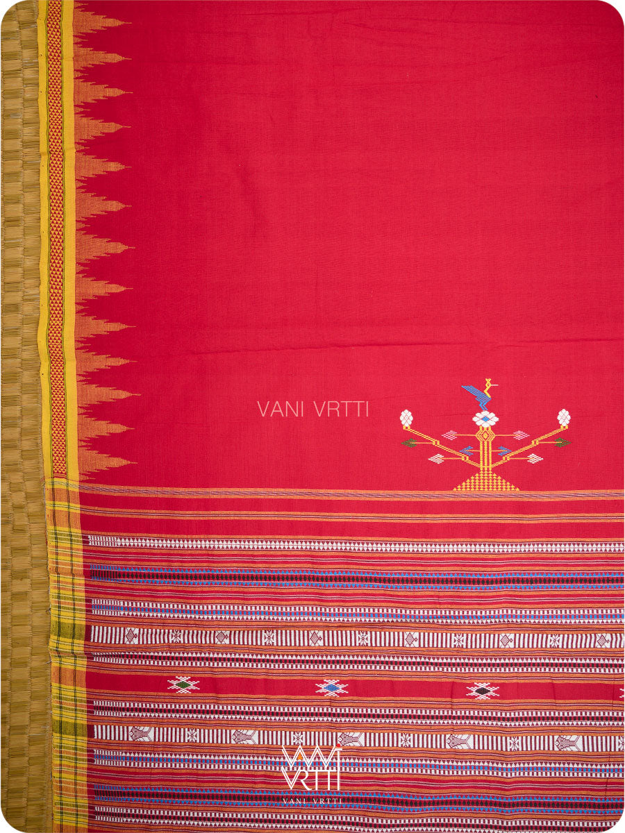 Red Black Bomkai Ganjam Cotton Saree