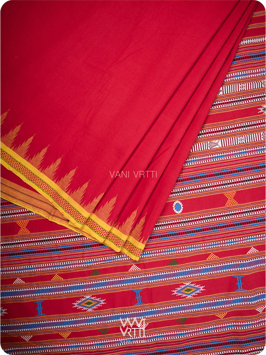 Red Black Bomkai Ganjam Cotton Saree