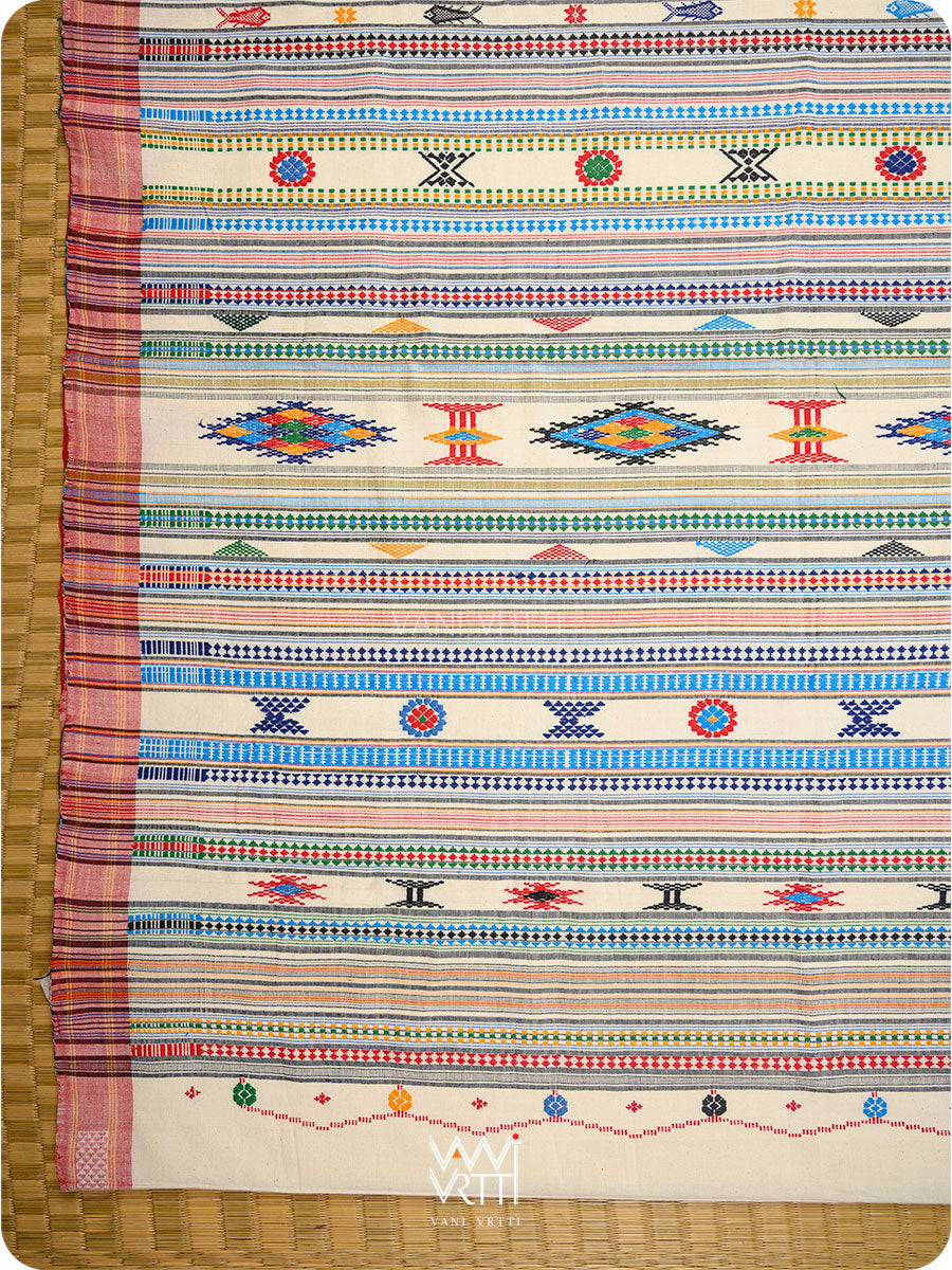 Off White Cotton Bomkai Saree