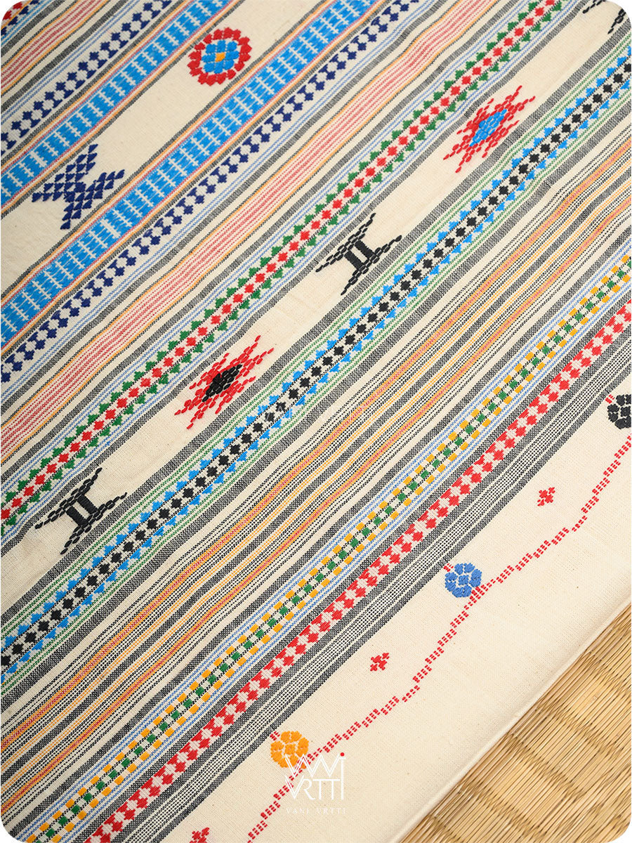 Off White Cotton Bomkai Saree