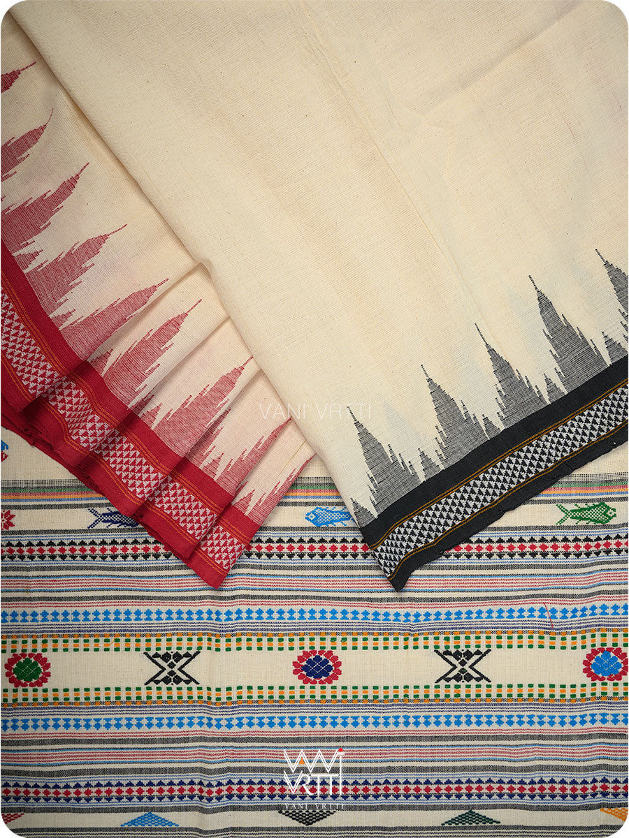 Off White Cotton Bomkai Saree