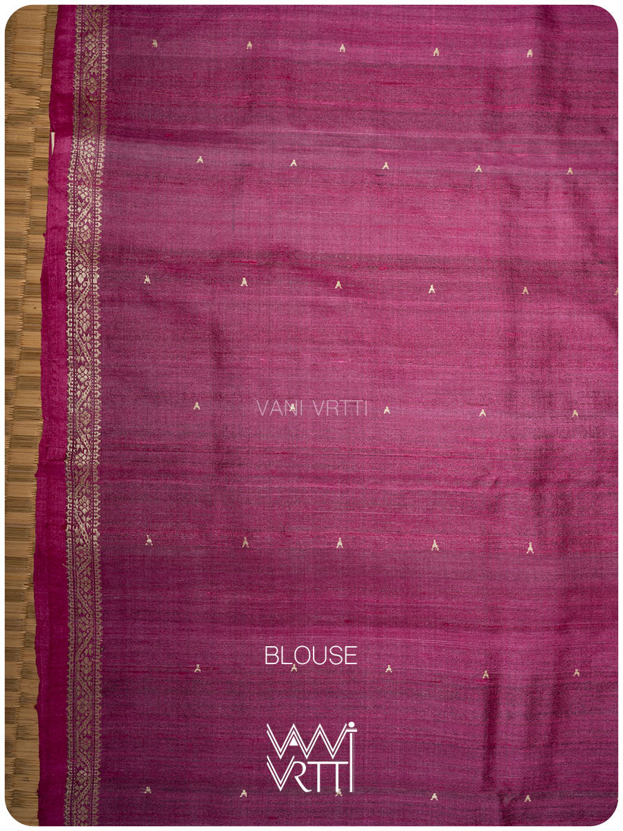 Black Madhumalati Handspun Tussar Silk Sari