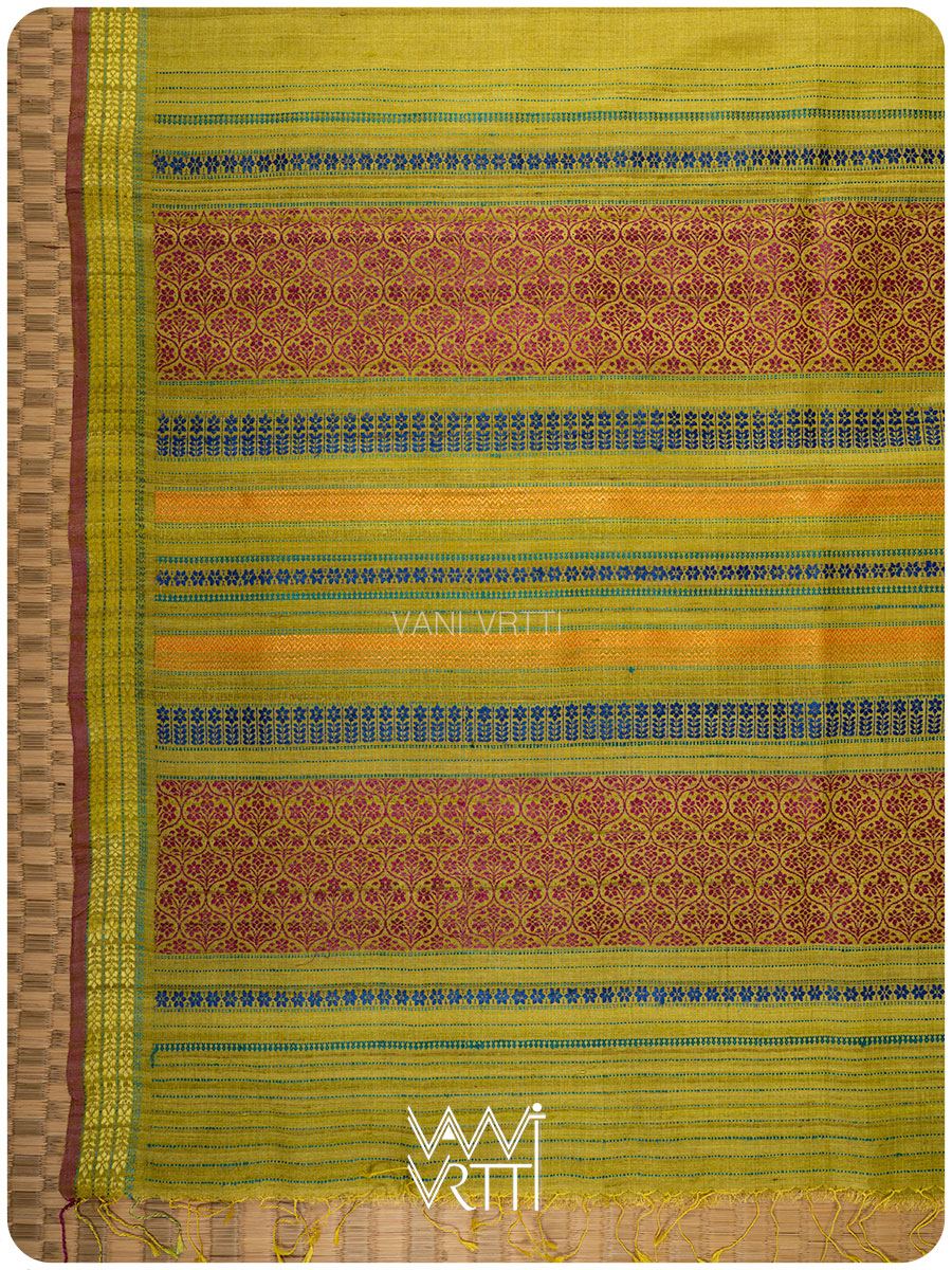 Yellowish Green Parijat Handspun Tussar Silk Saree