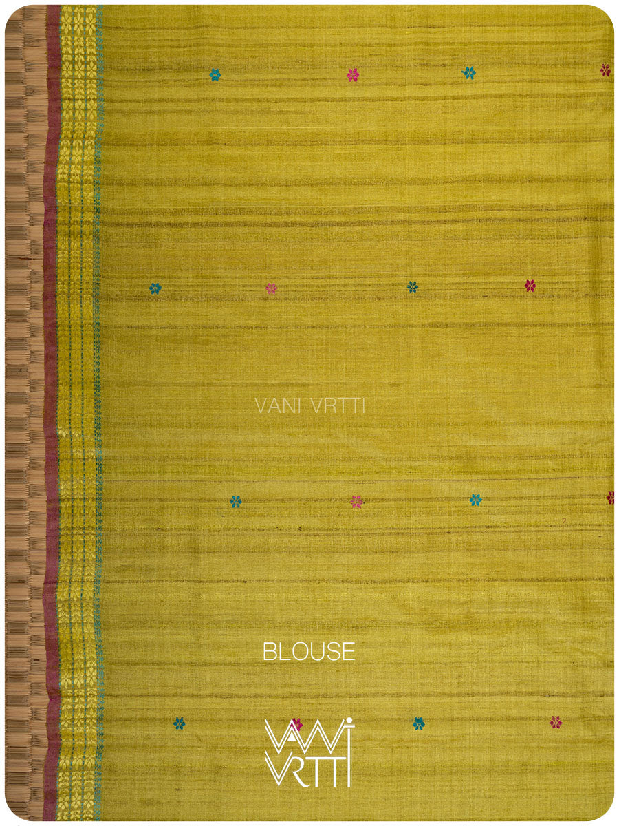 Yellowish Green Parijat Handspun Tussar Silk Saree