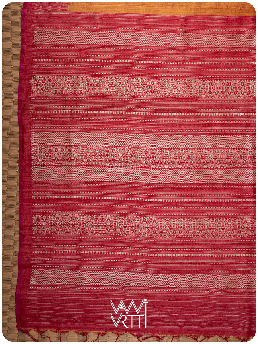 Orange Red Anjana Handspun Tussar Silk Saree