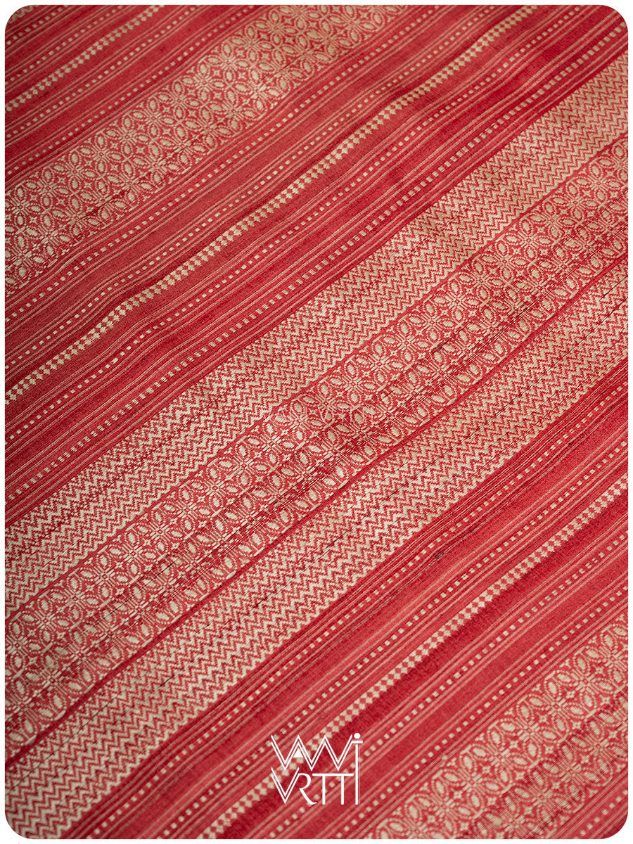 Orange Red Anjana Handspun Tussar Silk Saree