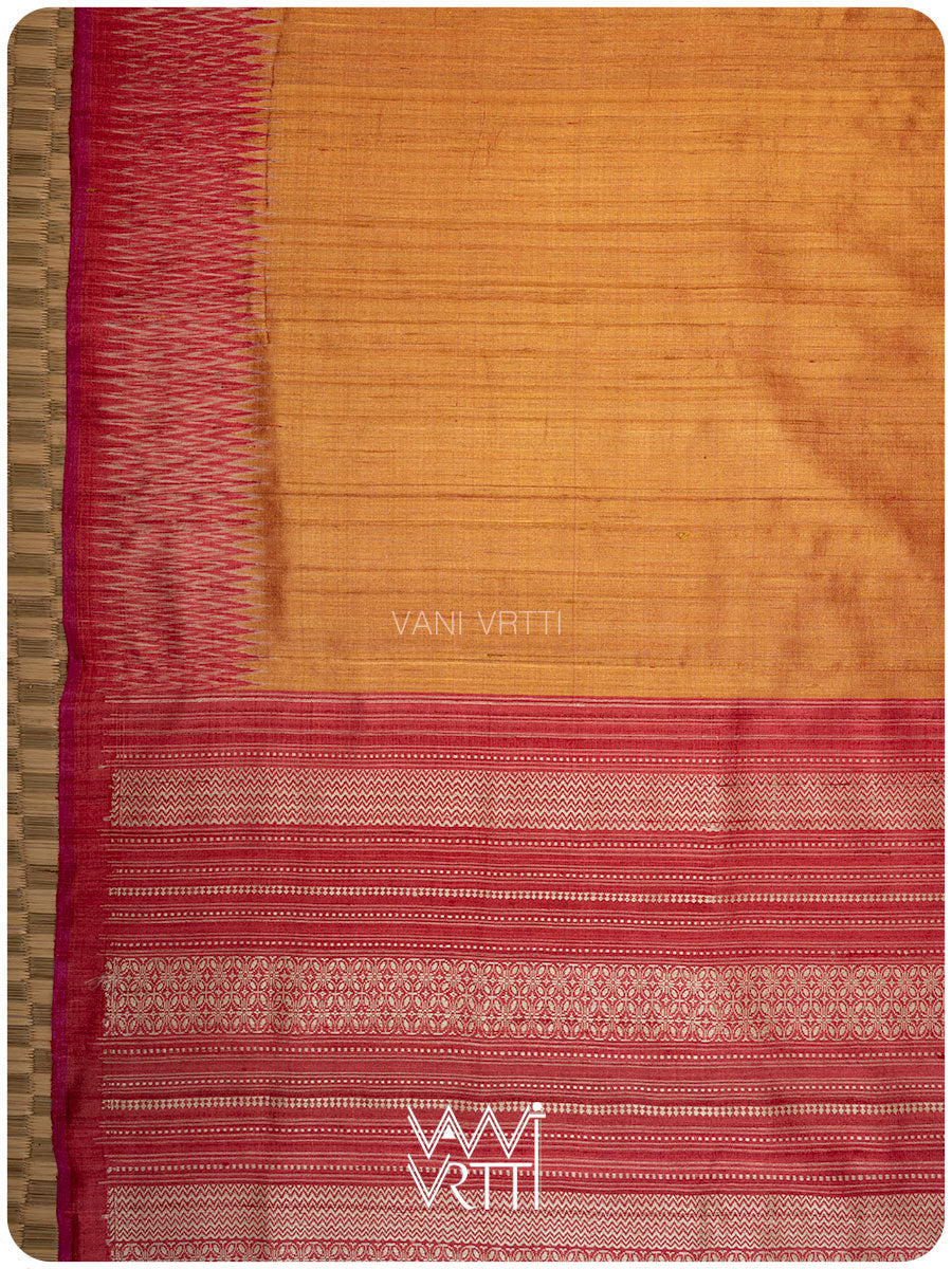 Orange Red Anjana Handspun Tussar Silk Saree