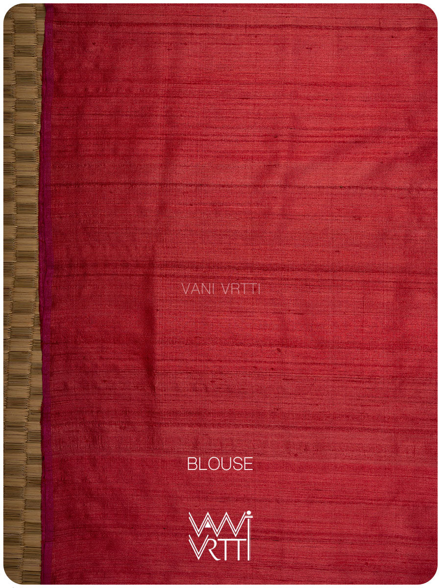Orange Red Anjana Handspun Tussar Silk Saree