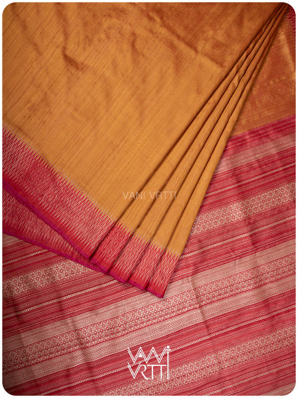 Orange Red Anjana Handspun Tussar Silk Saree