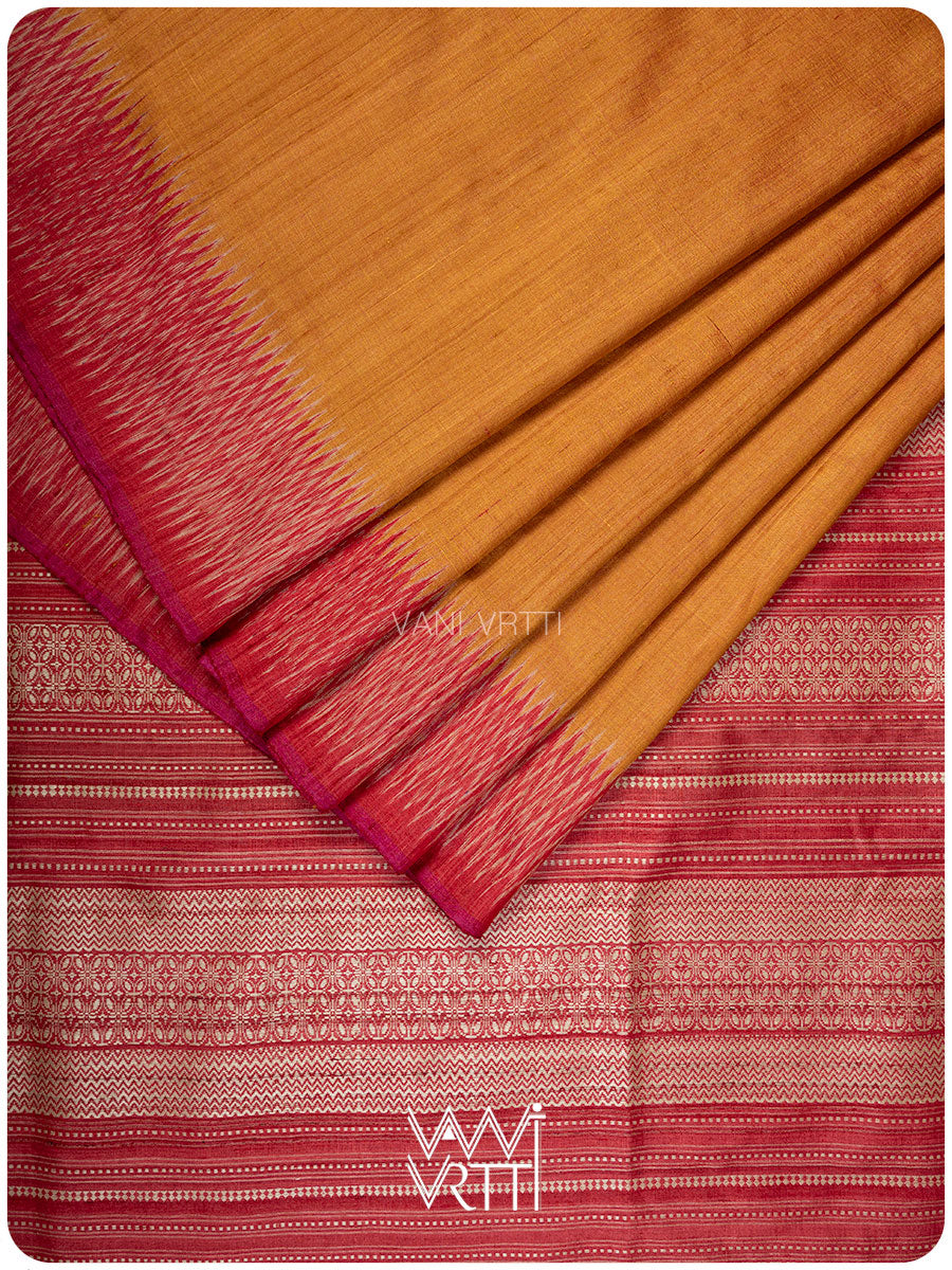 Orange Red Anjana Handspun Tussar Silk Saree