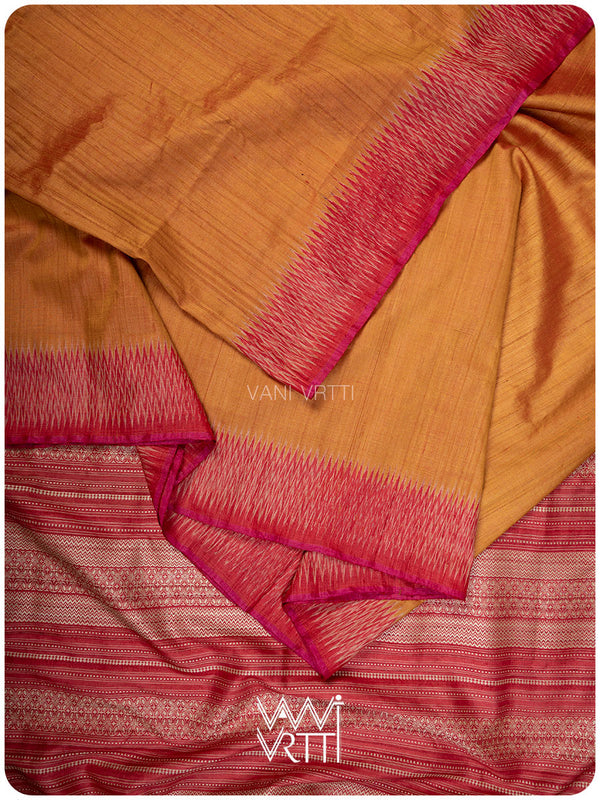 Orange Red Anjana Handspun Tussar Silk Saree