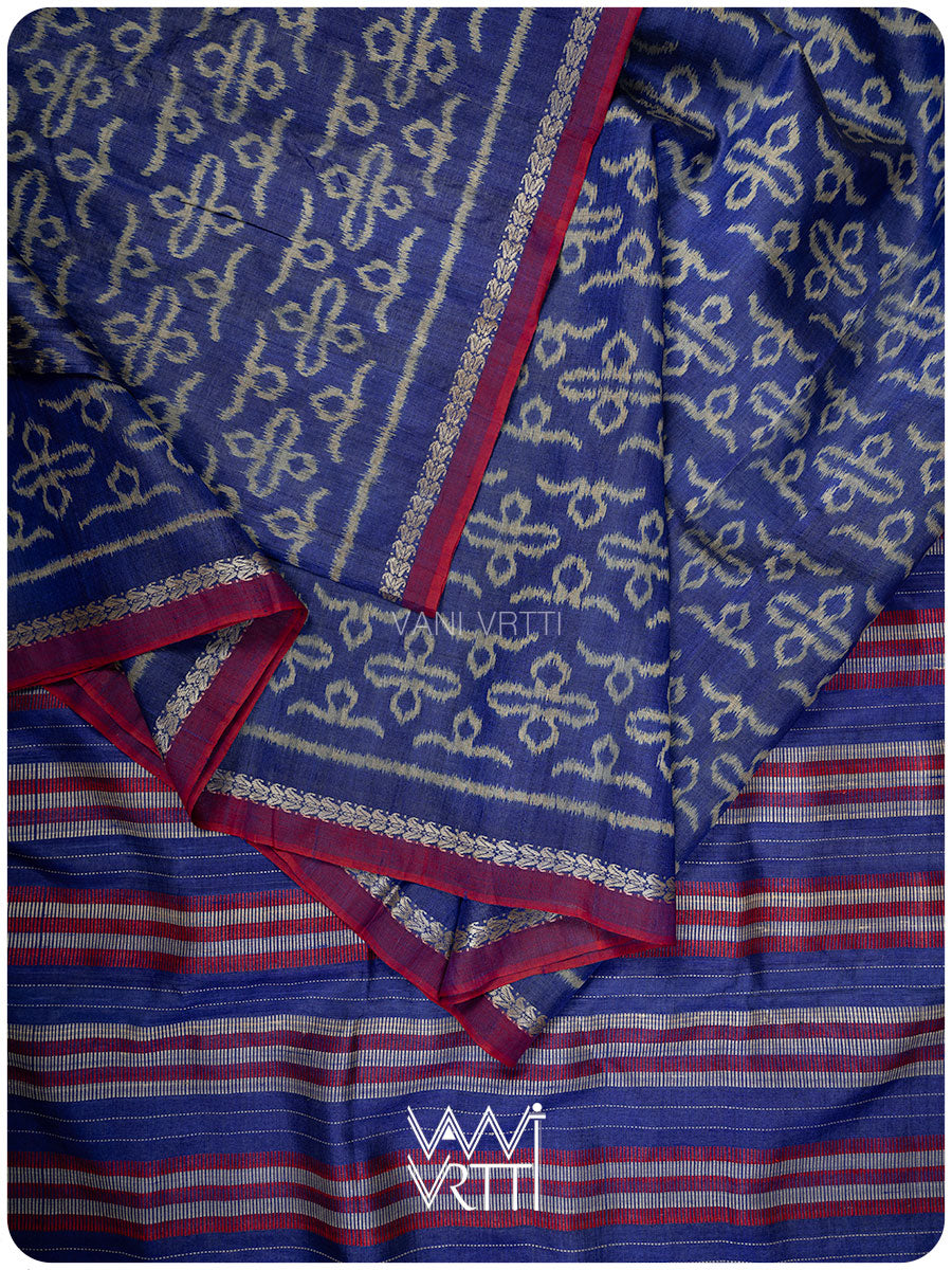 Saree Tussar Cotton Fabric Online Royal Blue Ashok Phool Ikat
