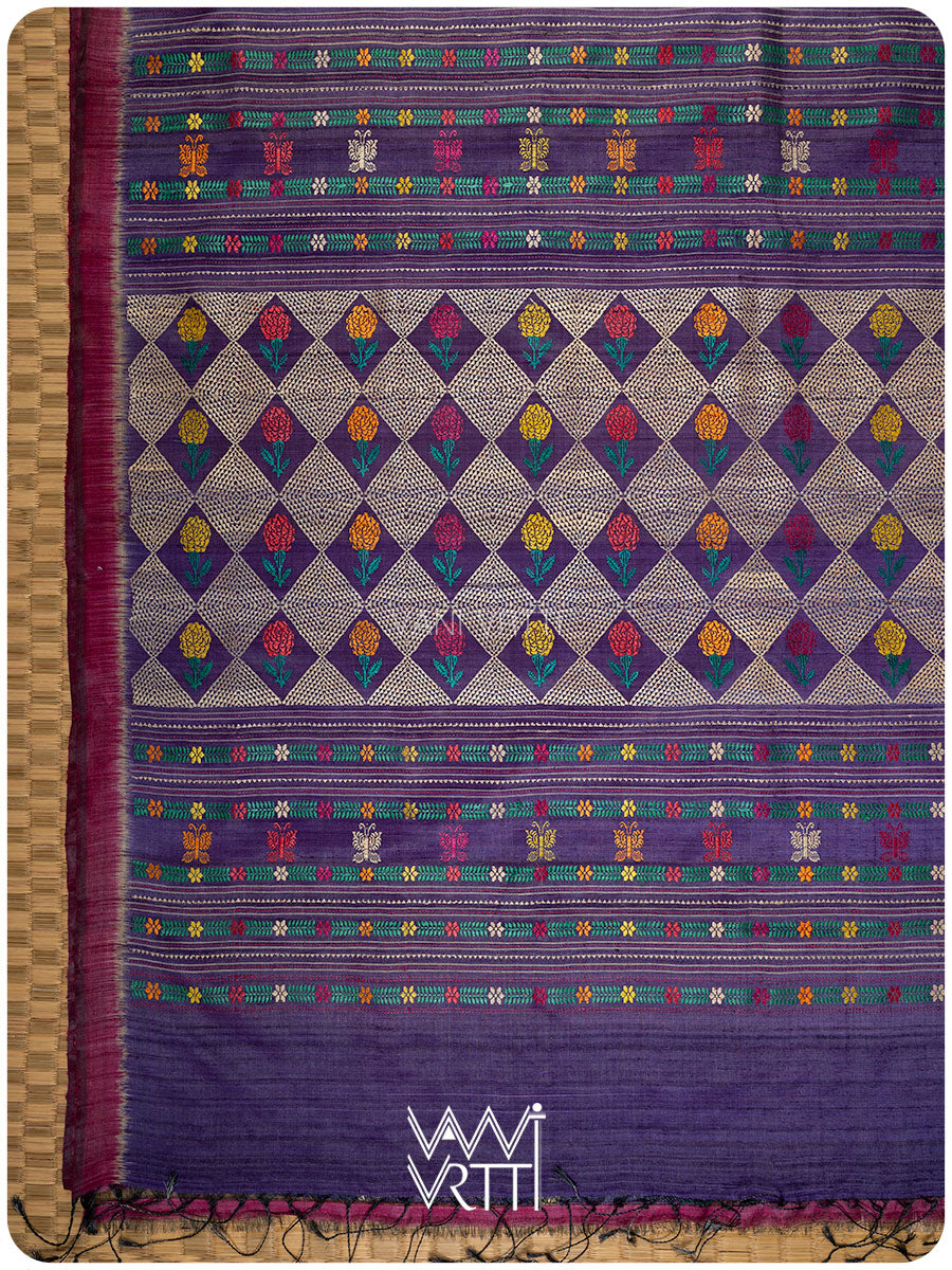 Purple Marigold Wild Garden Master Weave Exclusive Handspun Tussar Silk Saree