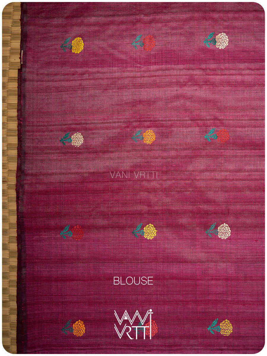 Purple Marigold Wild Garden Master Weave Exclusive Handspun Tussar Silk Saree