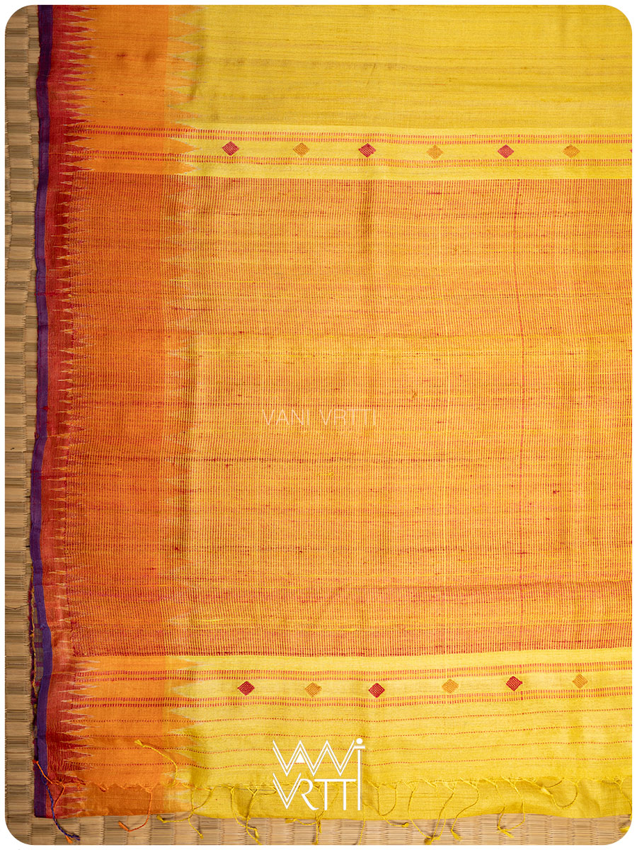 Yellow Orange Sangam Bristi Handspun Tussar Silk Saree
