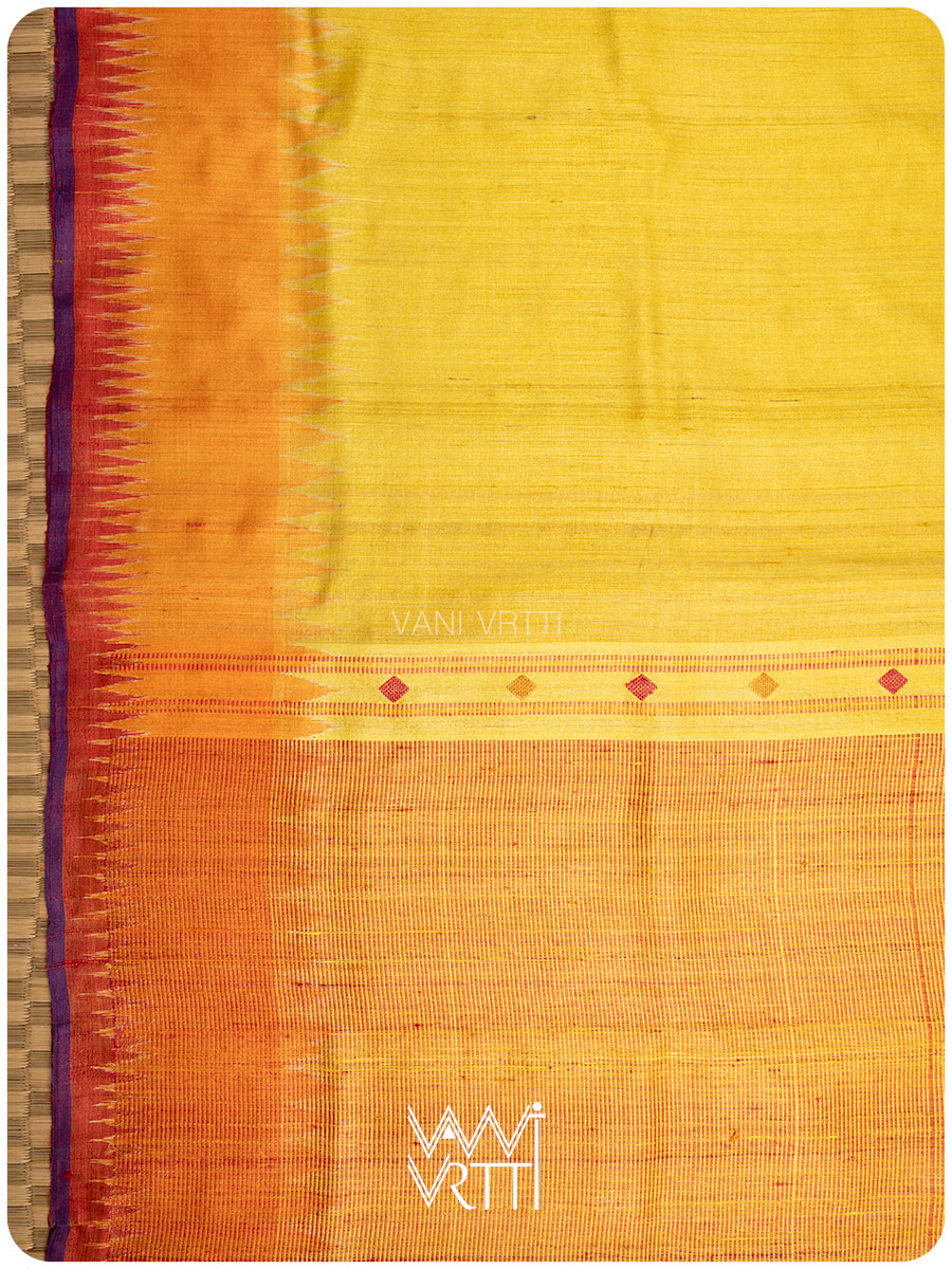 Yellow Orange Sangam Bristi Handspun Tussar Silk Saree