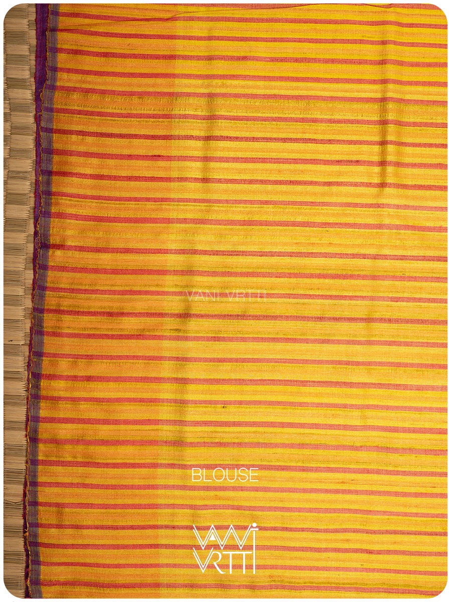 Yellow Orange Sangam Bristi Handspun Tussar Silk Saree