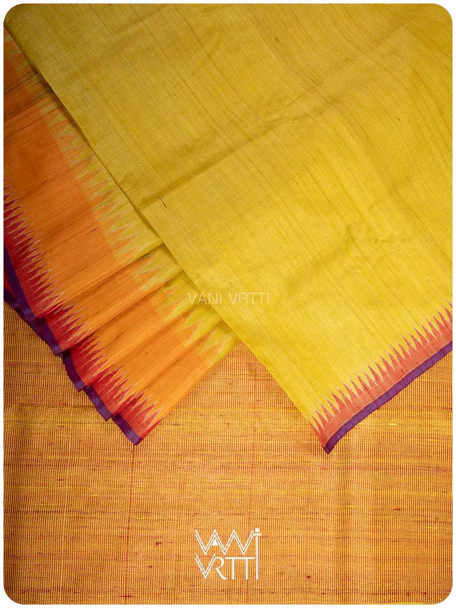 Yellow Orange Sangam Bristi Handspun Tussar Silk Saree