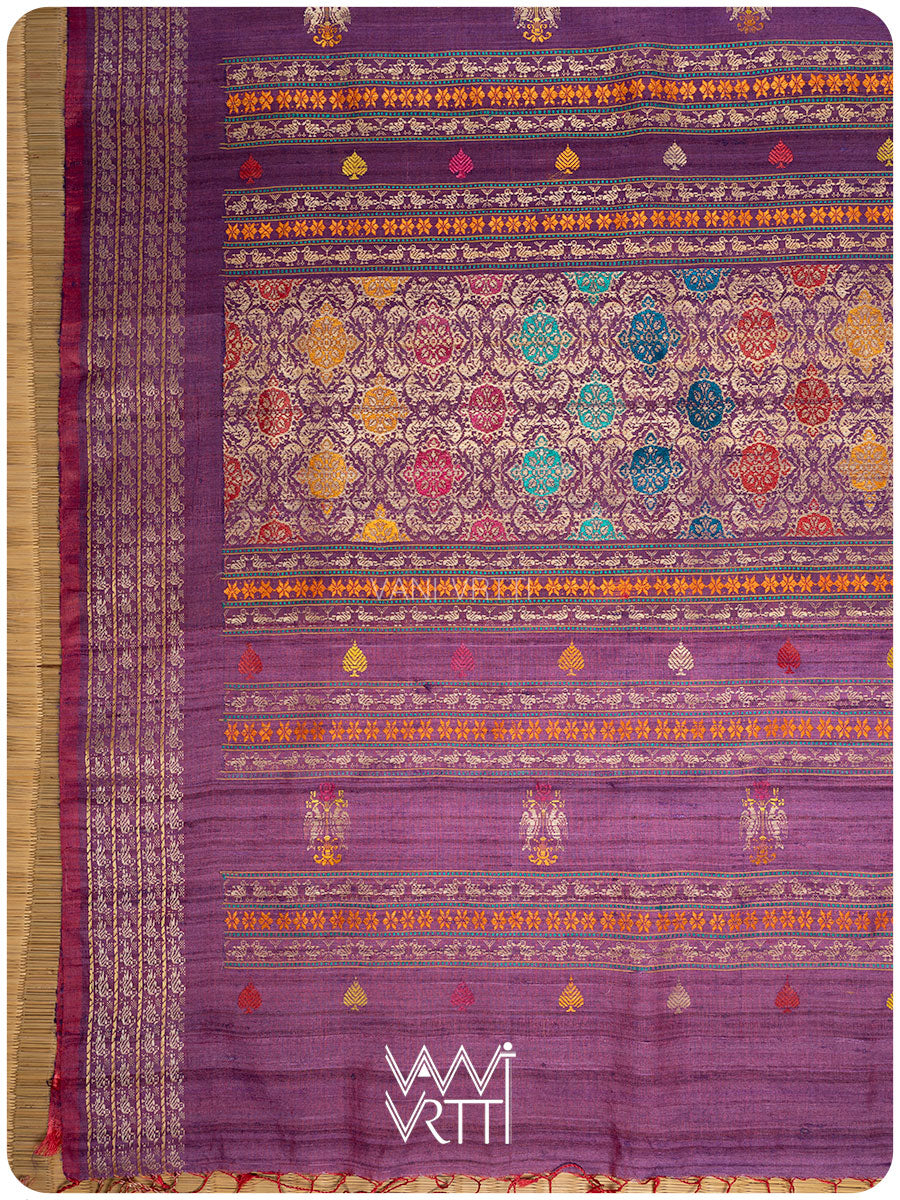 Space Blue Purple Nightingale Master Weave Exclusive Handspun Tussar Silk Saree