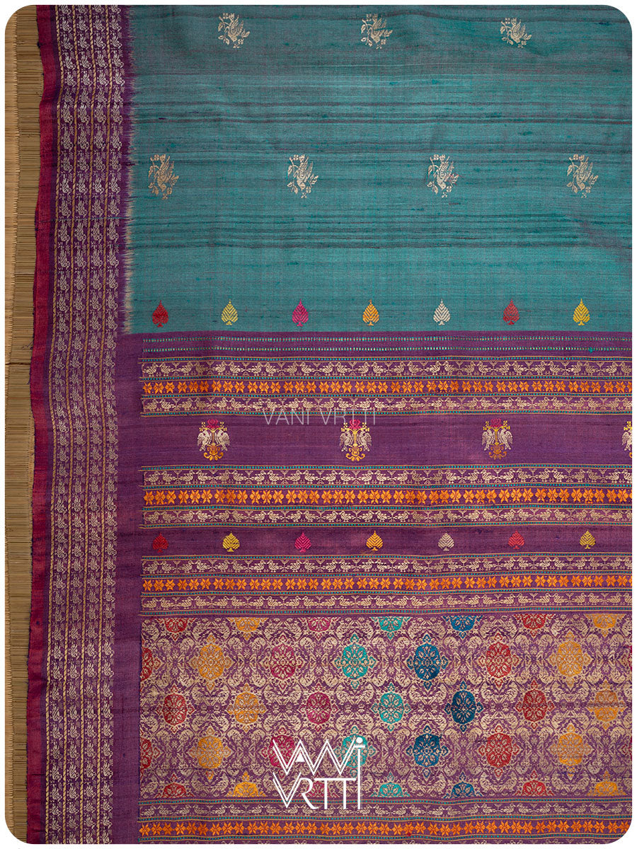 Space Blue Purple Nightingale Master Weave Exclusive Handspun Tussar Silk Saree