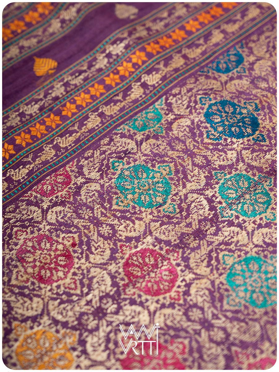 Space Blue Purple Nightingale Master Weave Exclusive Handspun Tussar Silk Saree