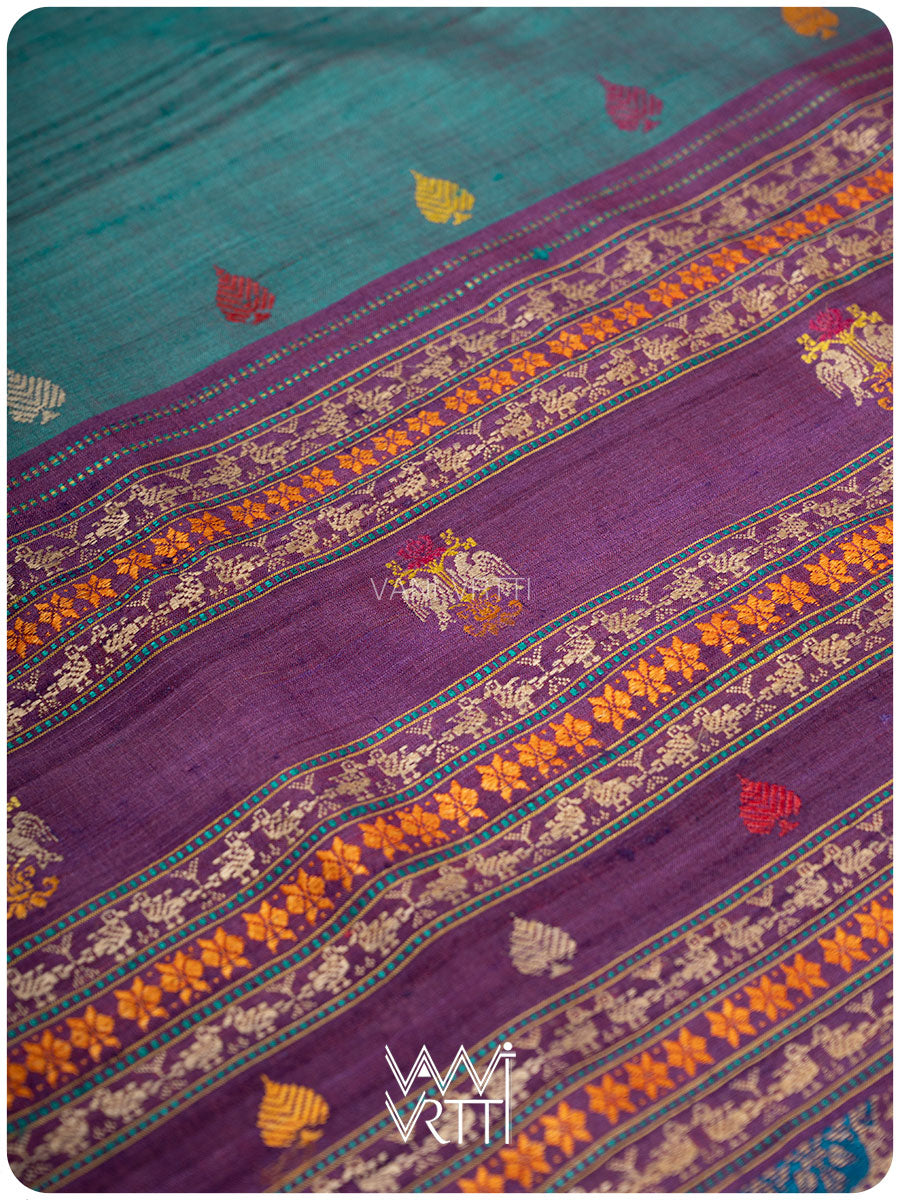 Space Blue Purple Nightingale Master Weave Exclusive Handspun Tussar Silk Saree