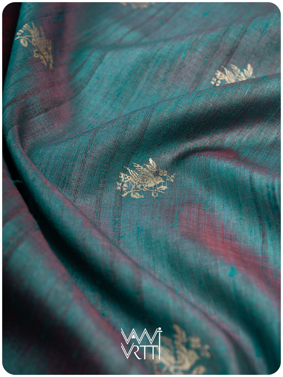 Space Blue Purple Nightingale Master Weave Exclusive Handspun Tussar Silk Saree