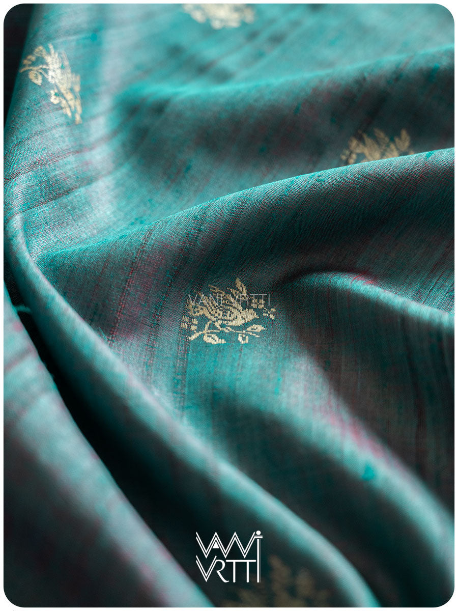 Space Blue Purple Nightingale Master Weave Exclusive Handspun Tussar Silk Saree