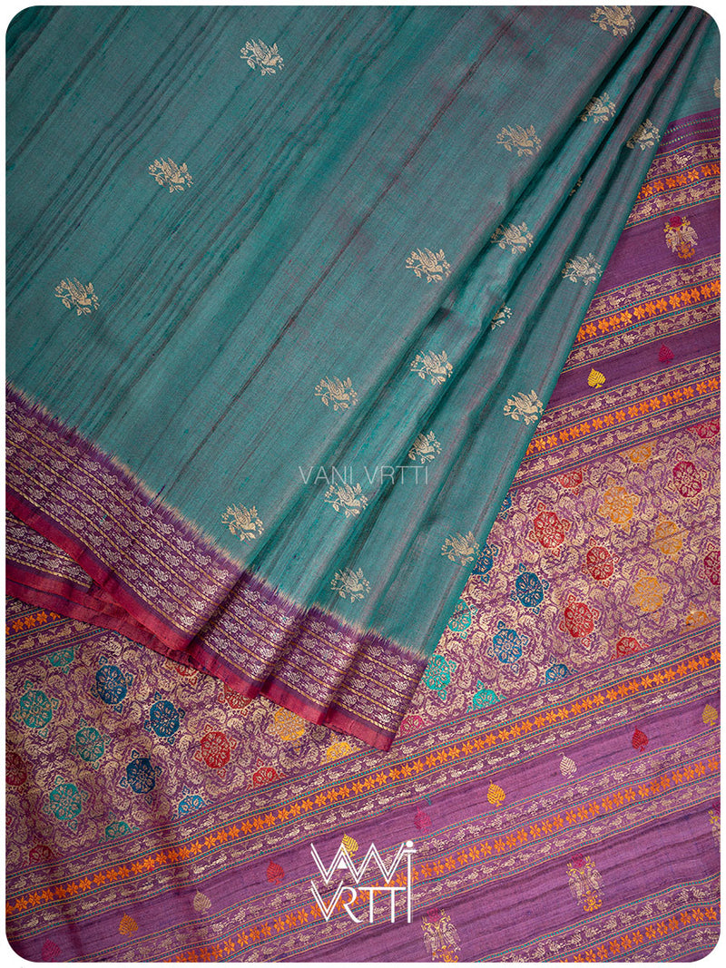 Space Blue Purple Nightingale Master Weave Exclusive Handspun Tussar Silk Saree