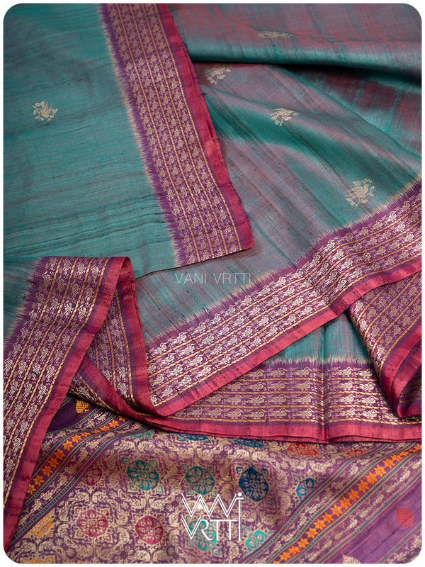 Space Blue Purple Nightingale Master Weave Exclusive Handspun Tussar Silk Saree