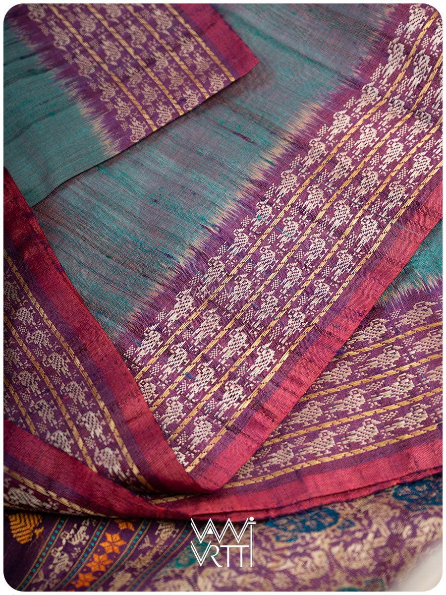 Space Blue Purple Nightingale Master Weave Exclusive Handspun Tussar Silk Saree