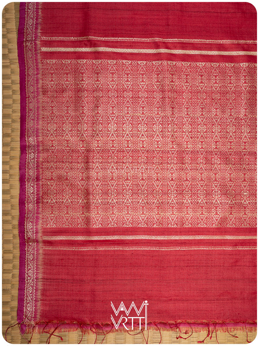 Red Madhumalati Handspun Tussar Silk Saree