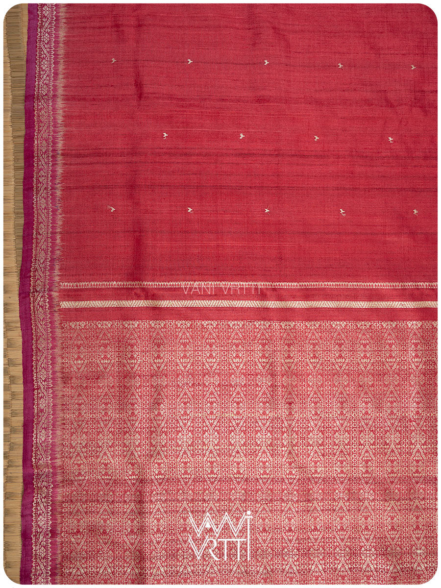 Red Madhumalati Handspun Tussar Silk Saree