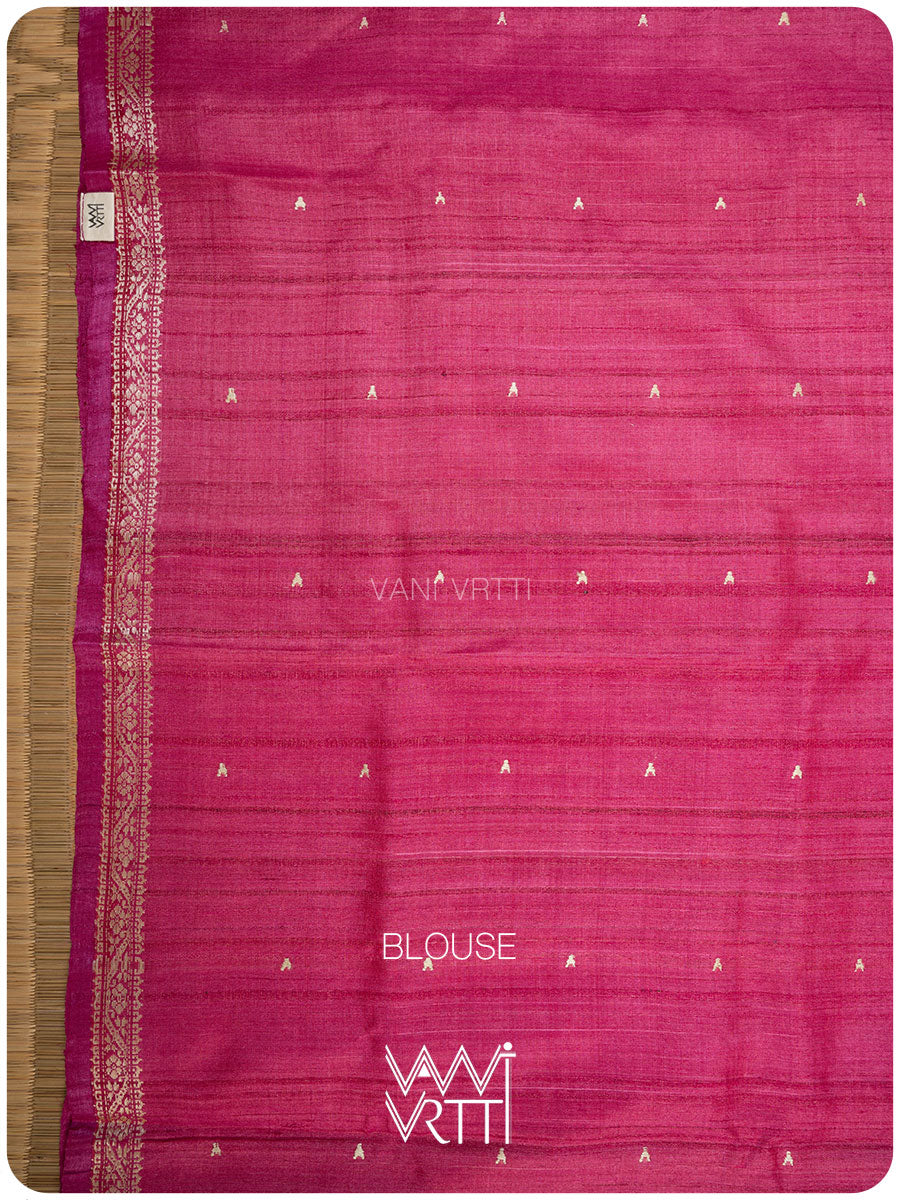 Red Madhumalati Handspun Tussar Silk Saree