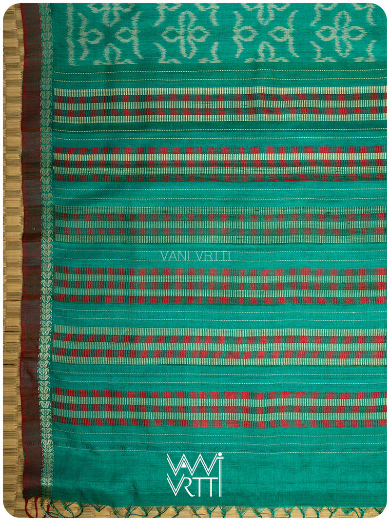 Sea Green Ashok Phool Ikat Handspun Tussar Silk Saree