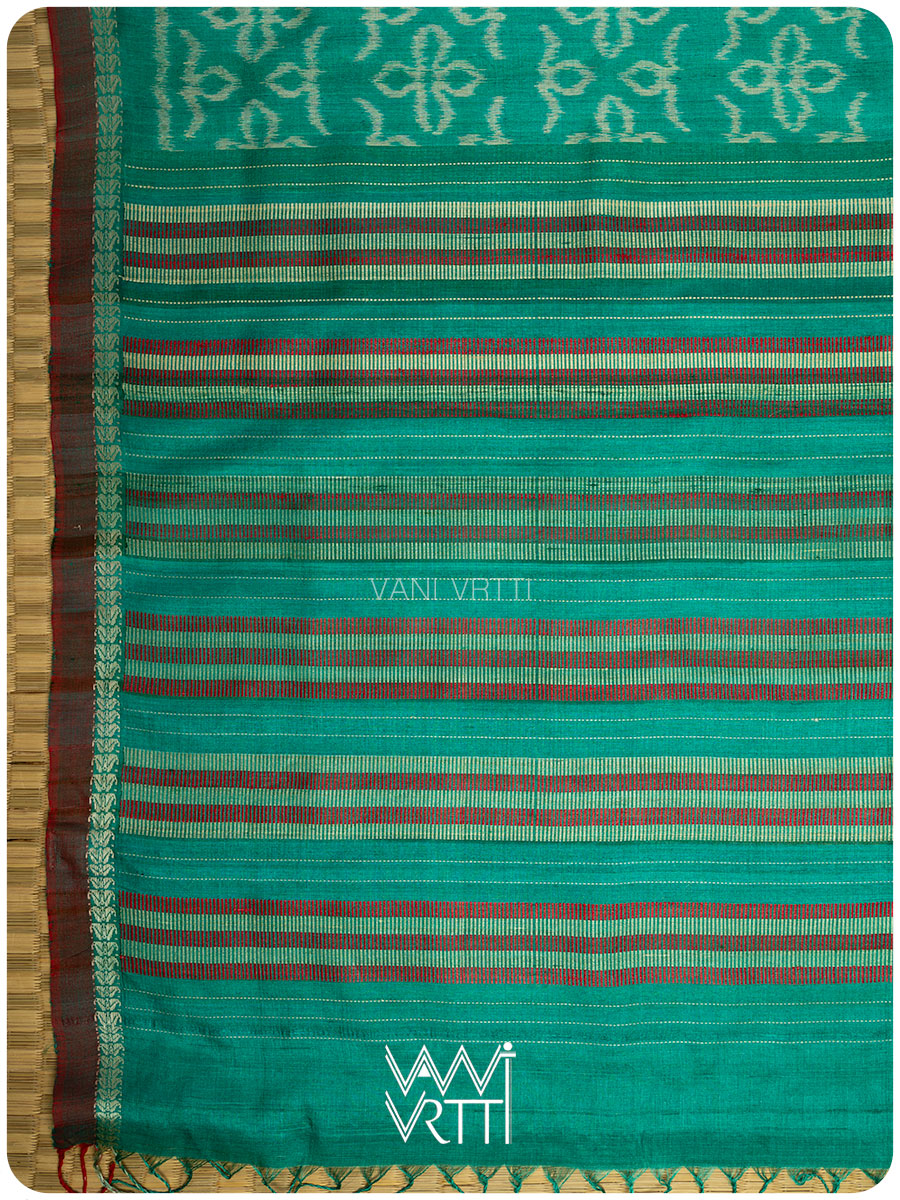 Sea Green Ashok Phool Ikat Handspun Tussar Silk Saree