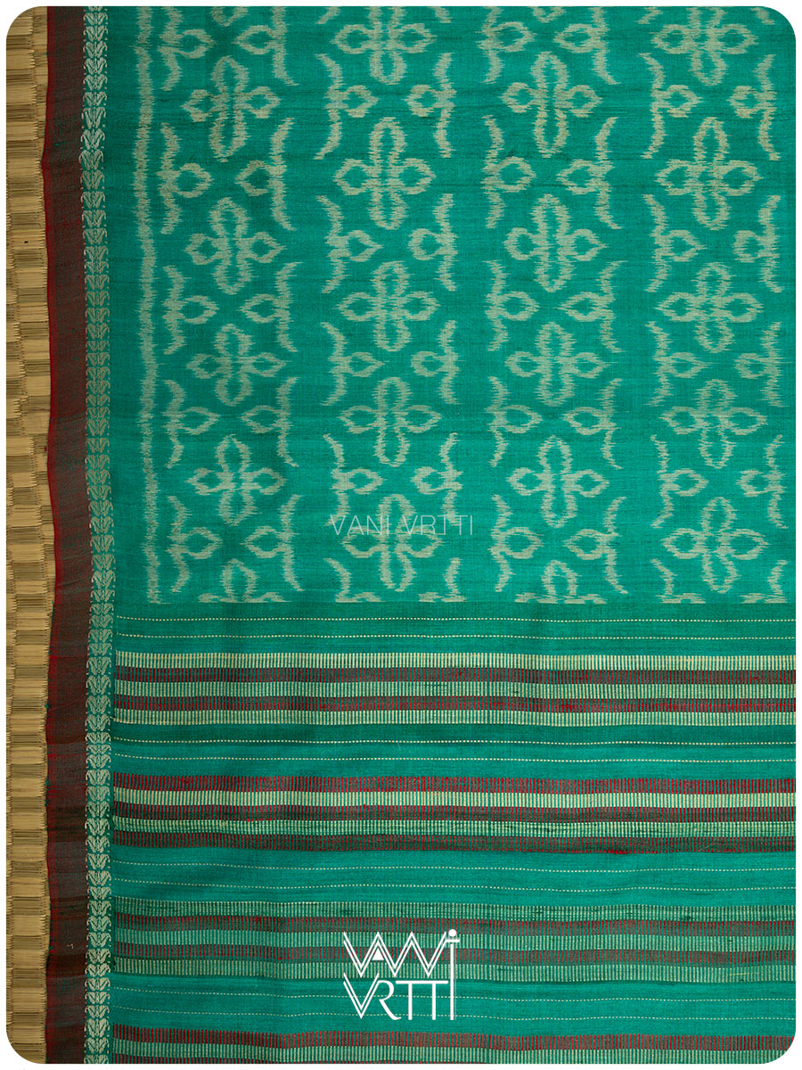 Sea Green Ashok Phool Ikat Handspun Tussar Silk Saree