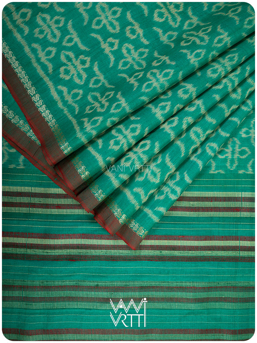 Sea Green Ashok Phool Ikat Handspun Tussar Silk Saree