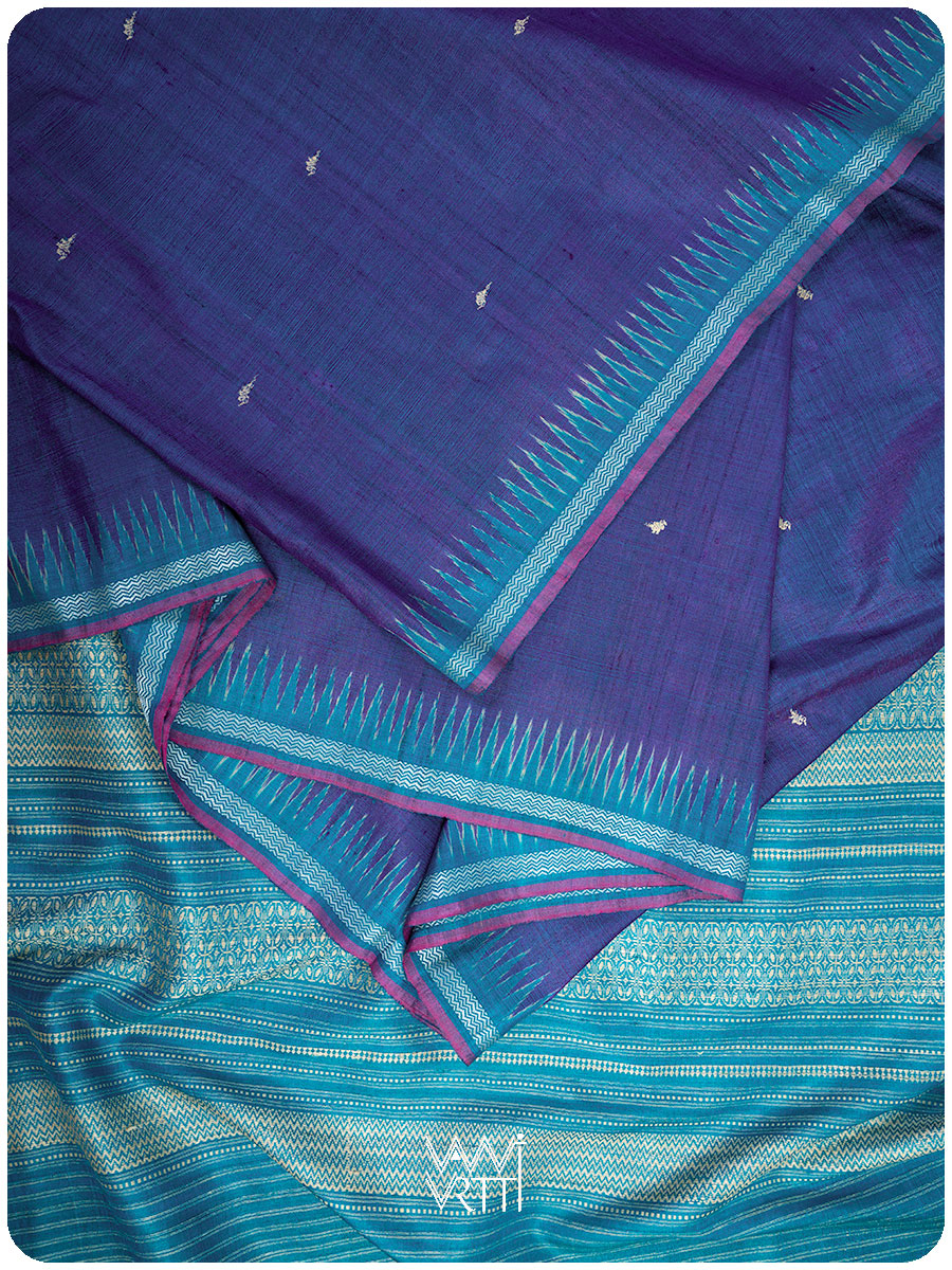 Purple Firozi Nabh Handspun Tussar Silk Saree