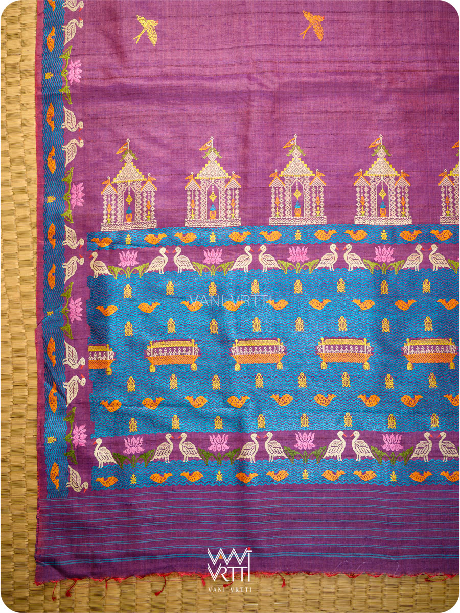 Reddish Purple Chilika Master Weave Exclusive Handspun Tussar Silk Saree