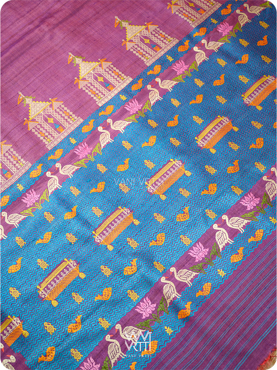 Reddish Purple Chilika Master Weave Exclusive Handspun Tussar Silk Saree