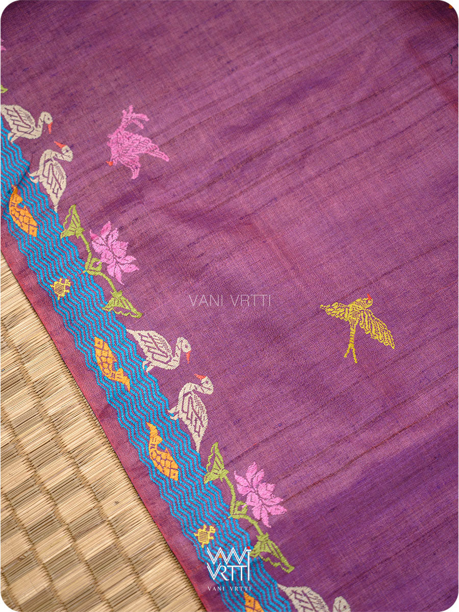 Reddish Purple Chilika Master Weave Exclusive Handspun Tussar Silk Saree